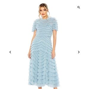 Blue Ruffled Tiered Midi Gown for Wedding Guest